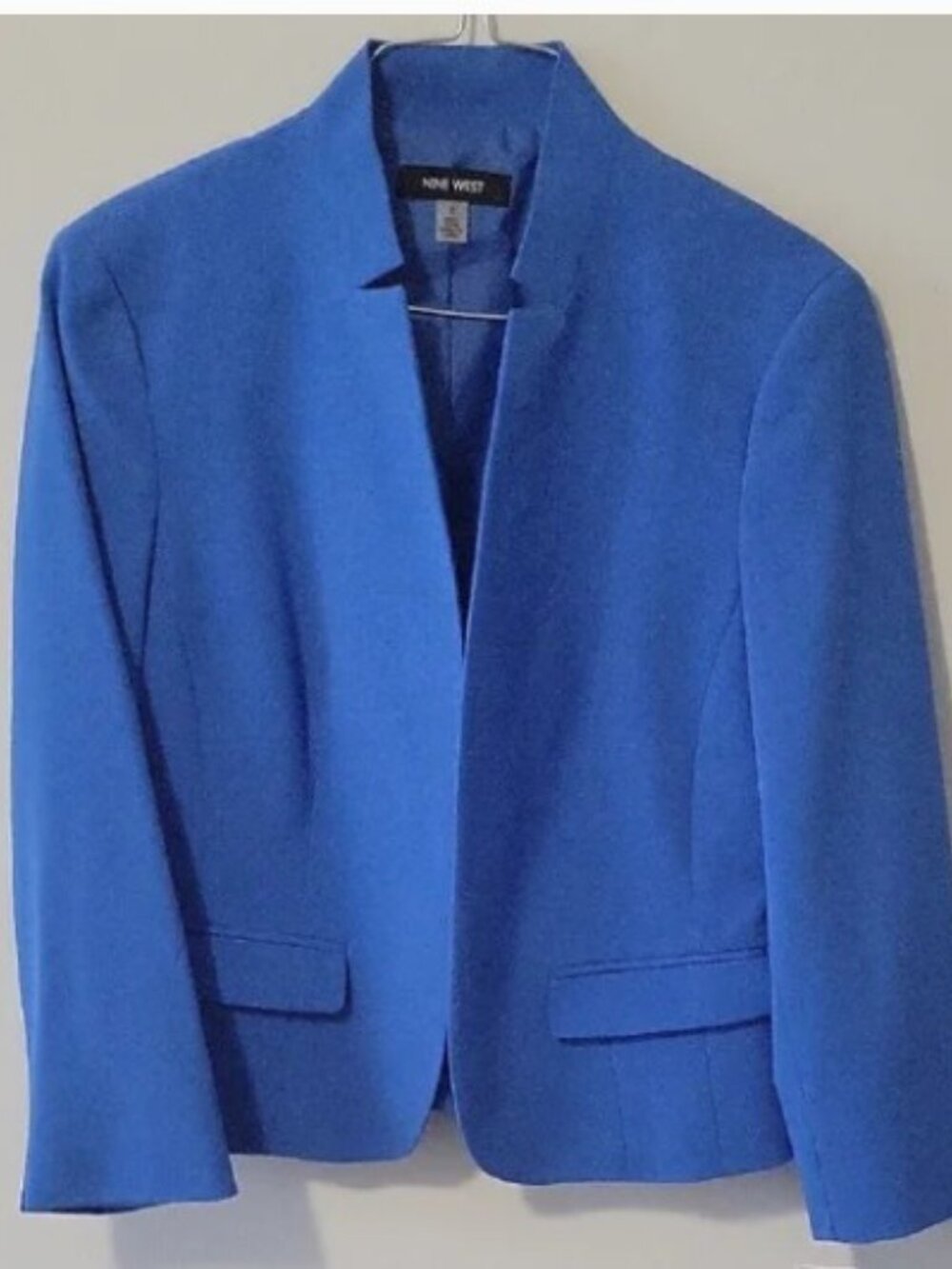 Nine West Blue Blazer Size 10 Structured Open Front Jacket Workwear